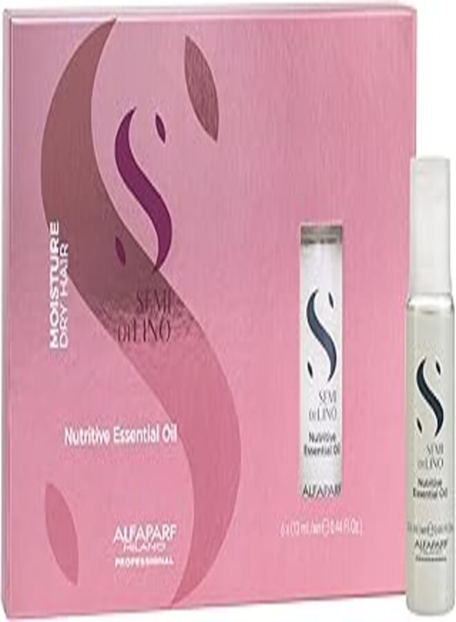 ALFAPARF MILANO Semi Di Lino Moisture Nutritive Essential Hair Oil - Professional Hair Oil Treatment to Protect & Prolong Color Treated Hair - Sulfate + Paraben Free (6 Vials - 13ml / 0.44 fl. oz)