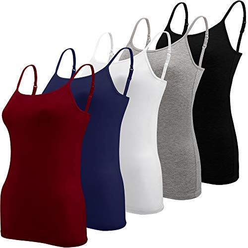 BQTQ 5 Pcs Women's Camisole Tank Top Undershirt Spaghetti Strap Basic Camisoles, M - Image 1