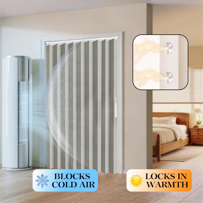 Jilron 100% Blackout Fabric Folding Door Curtain with Magnetic Closure - Accordion Style for Sliding Doors, Closets,Wardrobe and Temporary Door Solutions Doorway Curtainsï¼ˆW42 x L78, Grey 1 Panelï¼‰ - Image 3