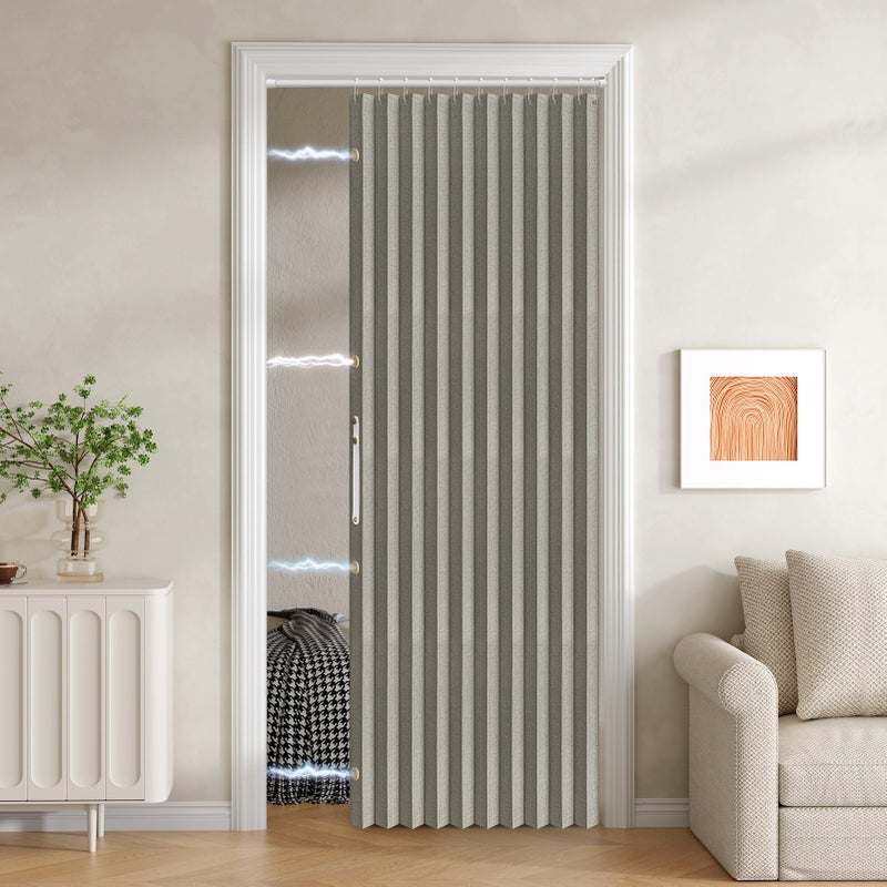 Jilron 100% Blackout Fabric Folding Door Curtain with Magnetic Closure - Accordion Style for Sliding Doors, Closets,Wardrobe and Temporary Door Solutions Doorway Curtainsï¼ˆW42 x L78, Grey 1 Panelï¼‰ - Image 1