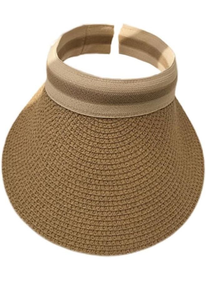 Light Coffee Adjustable Straw Sun Hat For Women Portable Beach Cap Outdoor Travel - Image 1