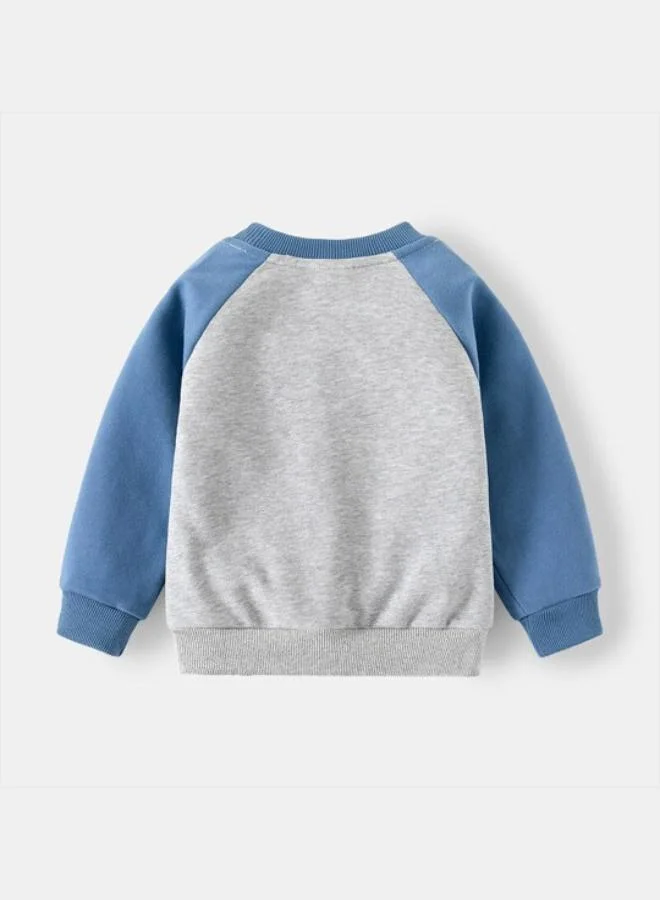 YUNIQEE Grey Crew Neck Long Sleeve Printed Pullover With Track Pant