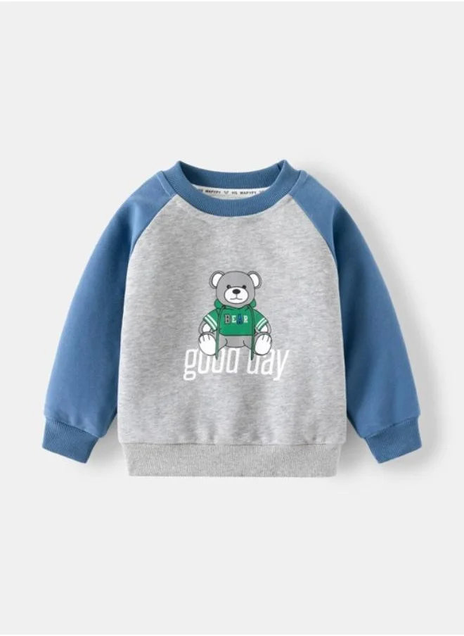 YUNIQEE Grey Crew Neck Long Sleeve Printed Pullover With Track Pant