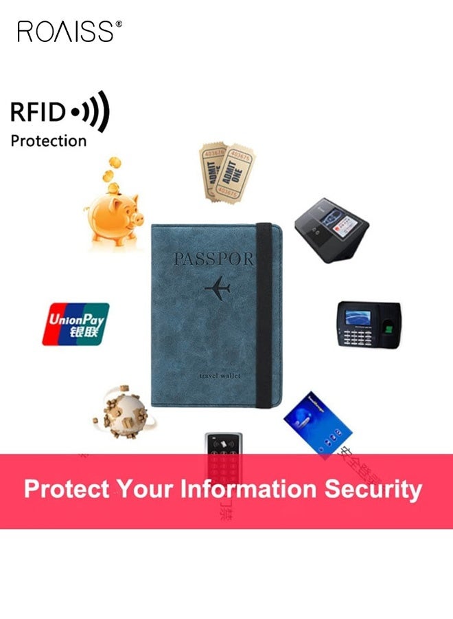 roaiss Passport Holder, Magnetic Closure Anti-Skimming Multi-Function ID Case, Stylish PU Leather Passport Cover, Compartmentalized Storage for Daily Travel Essentials, Blue - Image 2