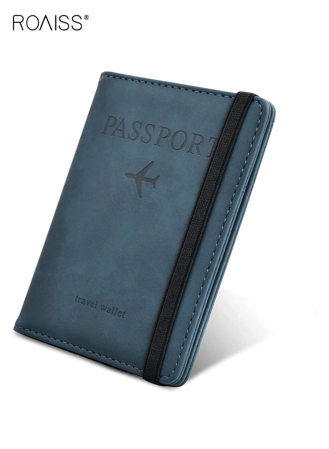 roaiss Passport Holder, Magnetic Closure Anti-Skimming Multi-Function ID Case, Stylish PU Leather Passport Cover, Compartmentalized Storage for Daily Travel Essentials, Blue - Image 3
