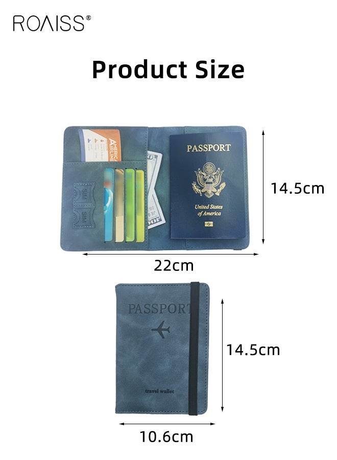 roaiss Passport Holder, Magnetic Closure Anti-Skimming Multi-Function ID Case, Stylish PU Leather Passport Cover, Compartmentalized Storage for Daily Travel Essentials, Blue - Image 4
