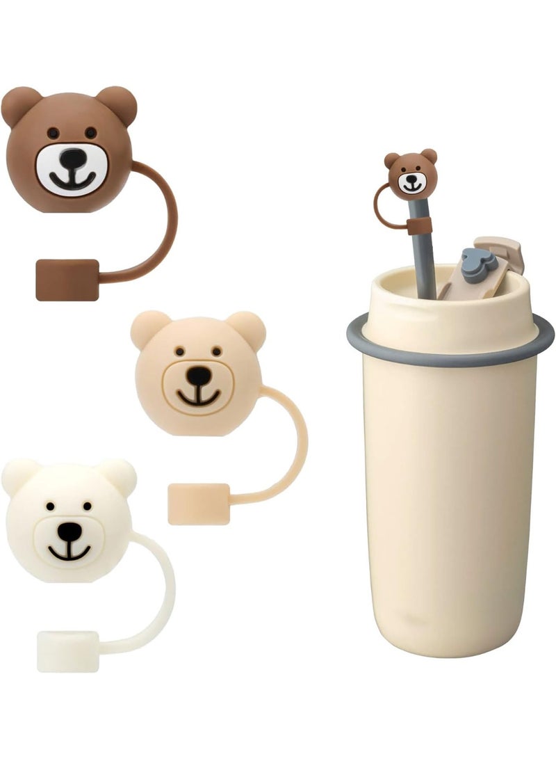 CMGTYYD 3 Piece Bear Straw Sleeves, Silicone Straw Covers Bear Straw Covers, Reusable Portable Dustproof Straw Covers Cute Cartoon Straw Covers Over Silicone Straw Tips - Image 1