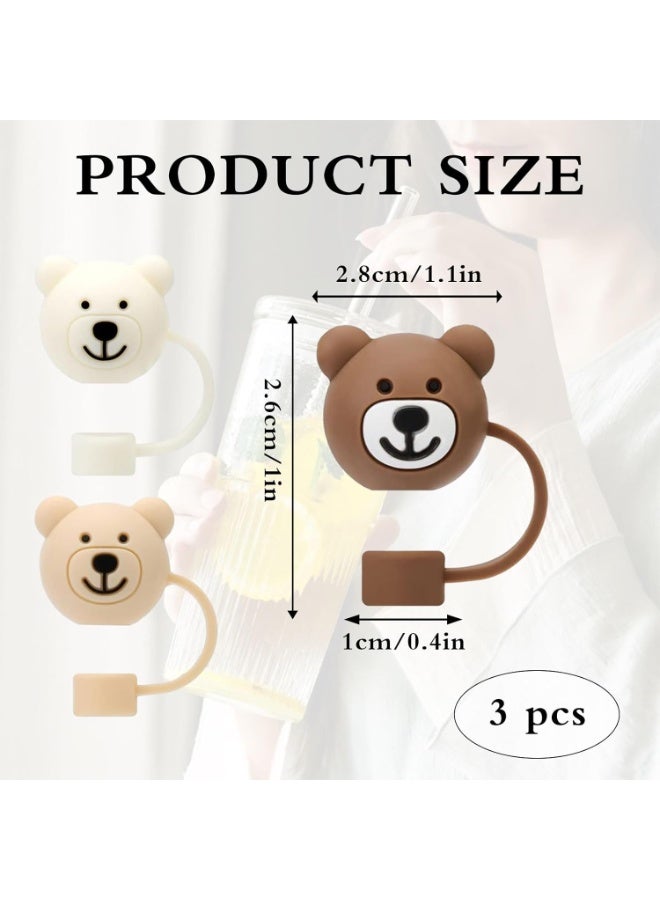 CMGTYYD 3 Piece Bear Straw Sleeves, Silicone Straw Covers Bear Straw Covers, Reusable Portable Dustproof Straw Covers Cute Cartoon Straw Covers Over Silicone Straw Tips - Image 2