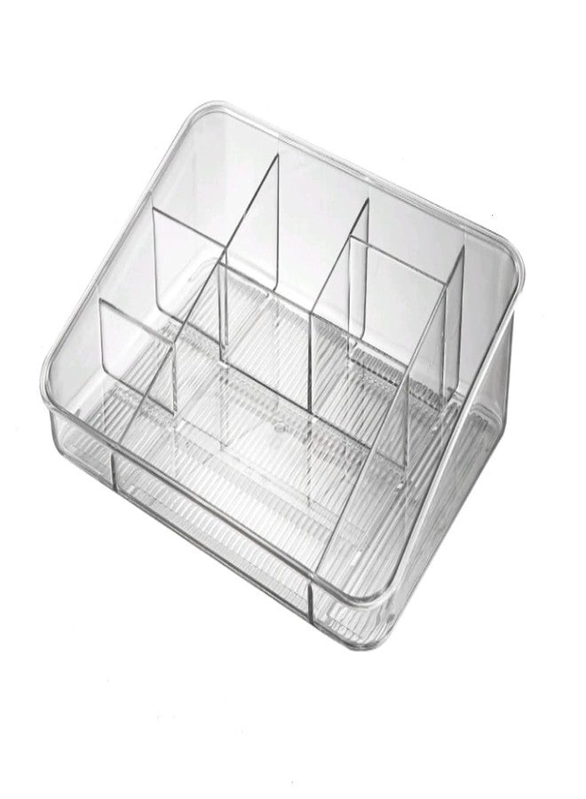 GOTIPRIDE Makeup Organizer Tray Cosmetic Display Case Brush Holder Storage Box for Vanity Countertop Bathroom Drawers, 8 Compartments, Crystal Clear Acrylic, 01 Pcs - Image 1