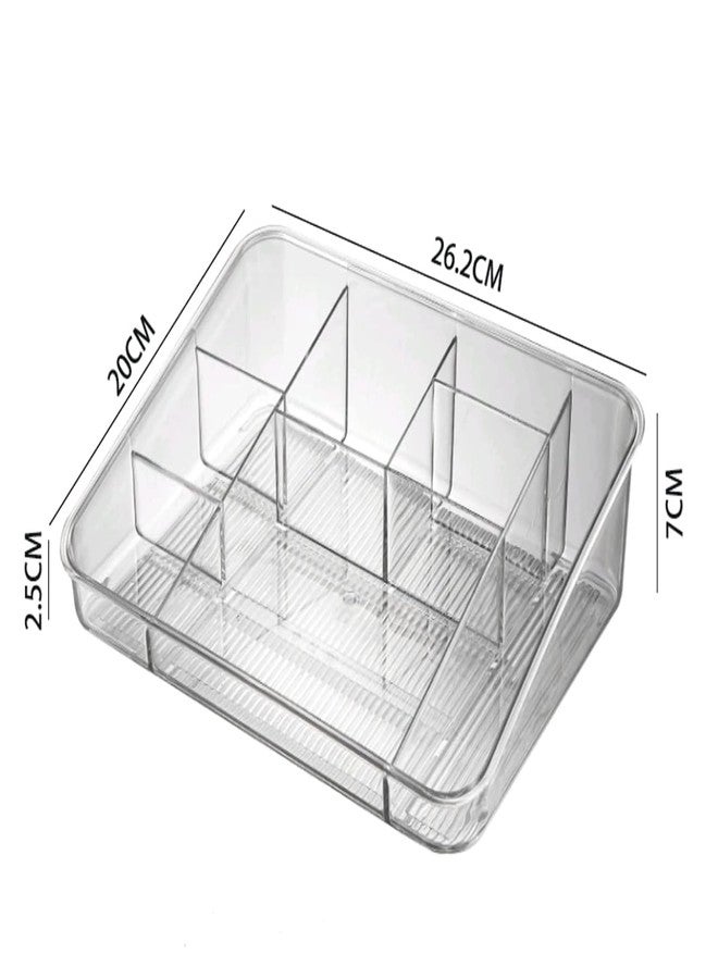 GOTIPRIDE Makeup Organizer Tray Cosmetic Display Case Brush Holder Storage Box for Vanity Countertop Bathroom Drawers, 8 Compartments, Crystal Clear Acrylic, 01 Pcs - Image 2