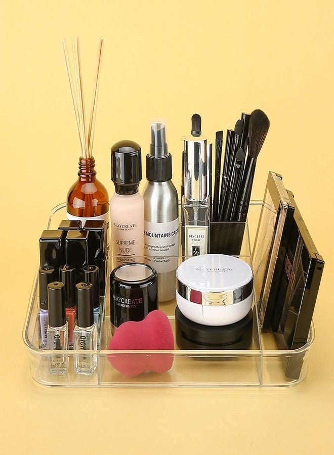 GOTIPRIDE Makeup Organizer Tray Cosmetic Display Case Brush Holder Storage Box for Vanity Countertop Bathroom Drawers, 8 Compartments, Crystal Clear Acrylic, 01 Pcs - Image 3