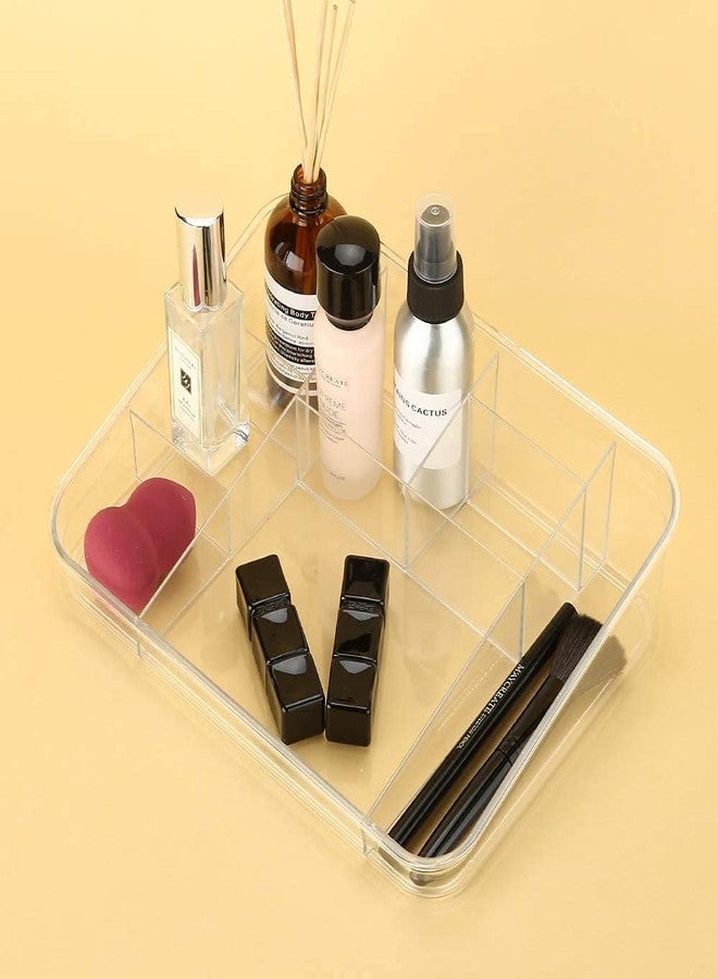 GOTIPRIDE Makeup Organizer Tray Cosmetic Display Case Brush Holder Storage Box for Vanity Countertop Bathroom Drawers, 8 Compartments, Crystal Clear Acrylic, 01 Pcs - Image 4
