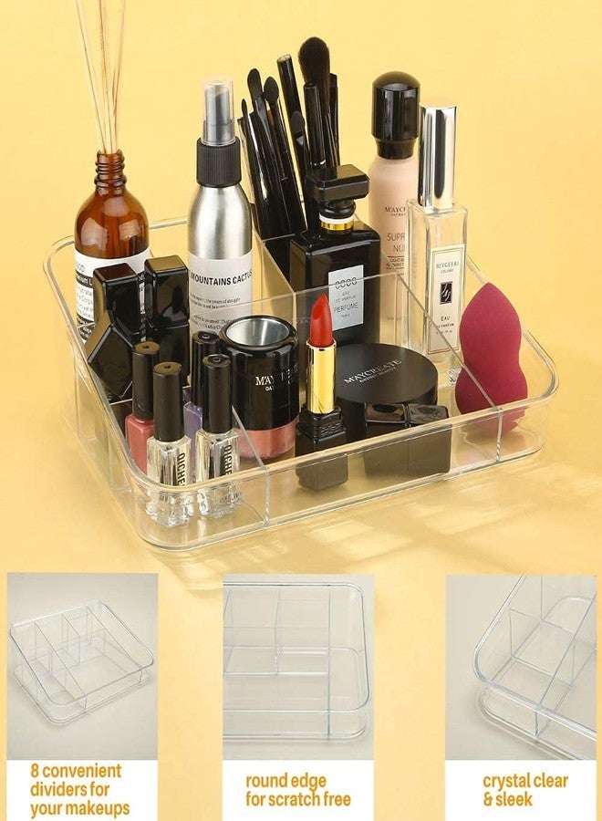 GOTIPRIDE Makeup Organizer Tray Cosmetic Display Case Brush Holder Storage Box for Vanity Countertop Bathroom Drawers, 8 Compartments, Crystal Clear Acrylic, 01 Pcs - Image 5