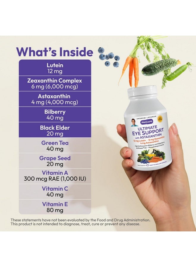 ANDREW LESSMAN Ultimate Eye Support with Astaxanthin 60 Softgels - 12mg Lutein, 6mg Zeaxanthin, 4mg Astaxanthin, Bilberry. Key Nutrients to Support Eye Health, Promote Healthy Vision. No Additives - Image 3