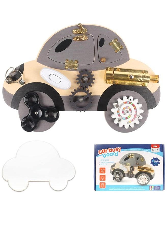 Wooden Busy Board for Toddler, Montessori Activity Playboards with Lock Latches Gear, Children's Early Education Puzzle Unlocking Car, Educational Toys Kids Boys Girls  - Image 1