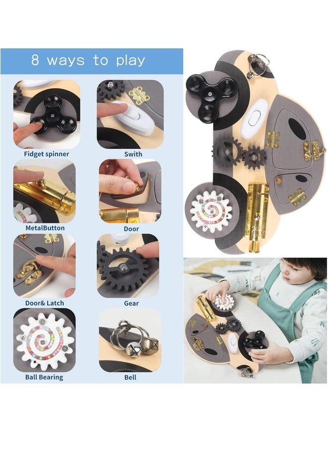 Wooden Busy Board for Toddler, Montessori Activity Playboards with Lock Latches Gear, Children's Early Education Puzzle Unlocking Car, Educational Toys Kids Boys Girls  - Image 4