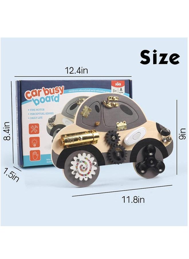 Wooden Busy Board for Toddler, Montessori Activity Playboards with Lock Latches Gear, Children's Early Education Puzzle Unlocking Car, Educational Toys Kids Boys Girls  - Image 2
