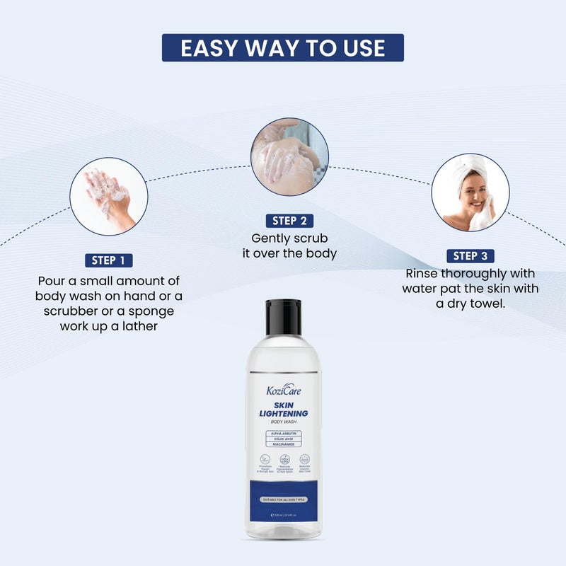 Kozicare Soap Skin Lightening Body Wash Gel  Alpha Arbutin Niacinamide  Kojic Acid Body Wash  Helps Reduces Pigmentation Dark Spots  Uneven Skin Tone  Body Wash for Men  Women  300 Ml - Image 5