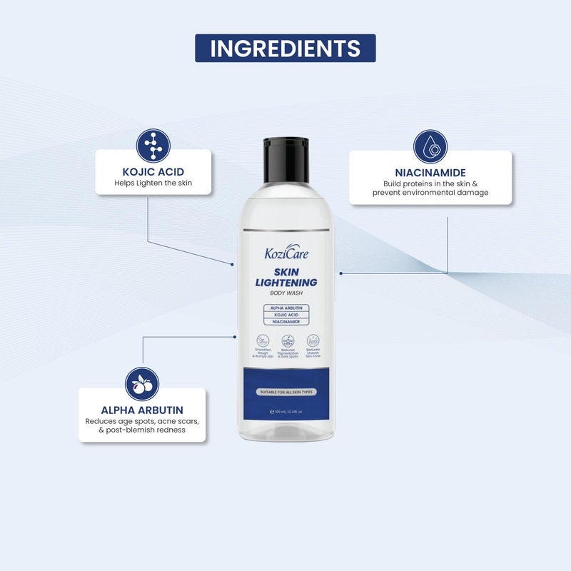 Kozicare Soap Skin Lightening Body Wash Gel  Alpha Arbutin Niacinamide  Kojic Acid Body Wash  Helps Reduces Pigmentation Dark Spots  Uneven Skin Tone  Body Wash for Men  Women  300 Ml - Image 4