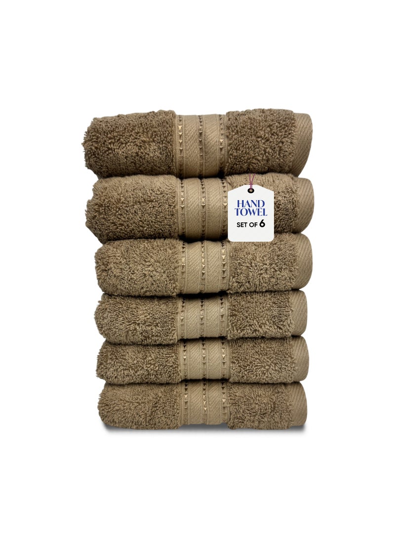 KASSINO Kassino Jumbo Hand Towel (6 Pack, 45x70 cm) - 580 GSM Large Hand Towels,100% Combed Cotton, Soft & Quick-Dry Towels, Highly Absorbent, Double Stitched Hotel Quality Towels | Beige  - Image 1