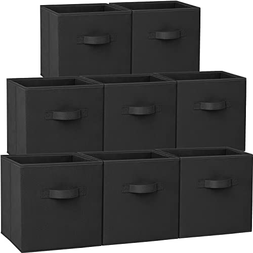 Criusia Storage Cubes - 11 Inch Heavy Duty Fabric Storage Bins for Shelves Closet, Cube Organizer - 8 Pack Collapsible Cube Storage Bins Baskets for Organizing Clothes Blankets Toys (Black) - Image 1