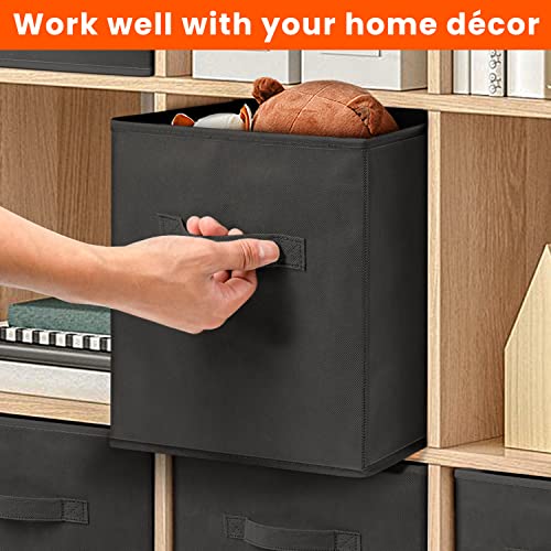 Criusia Storage Cubes - 11 Inch Heavy Duty Fabric Storage Bins for Shelves Closet, Cube Organizer - 8 Pack Collapsible Cube Storage Bins Baskets for Organizing Clothes Blankets Toys (Black) - Image 5