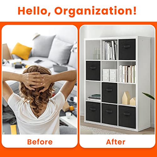 Criusia Storage Cubes - 11 Inch Heavy Duty Fabric Storage Bins for Shelves Closet, Cube Organizer - 8 Pack Collapsible Cube Storage Bins Baskets for Organizing Clothes Blankets Toys (Black) - Image 4