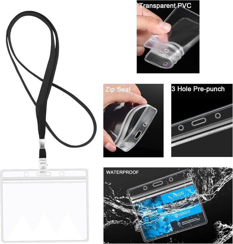 70 sets of card sleeves and lanyards (70 transparent waterproof horizontal ID card sleeves + 70 black lanyards) - Image 4