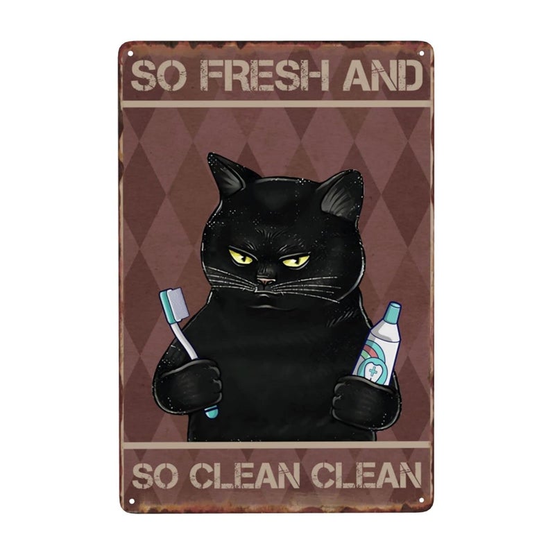 WSTKJW Black Cat Vintage Bathroom Metal Sign - Image 1