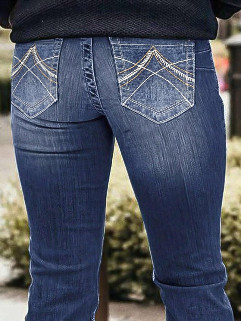Flamingals Boot Cut Jeans for Women Mid Waist Tummy Control Trendy Flare Jeans Straight Denim Pants Navy Blue M - Image 5