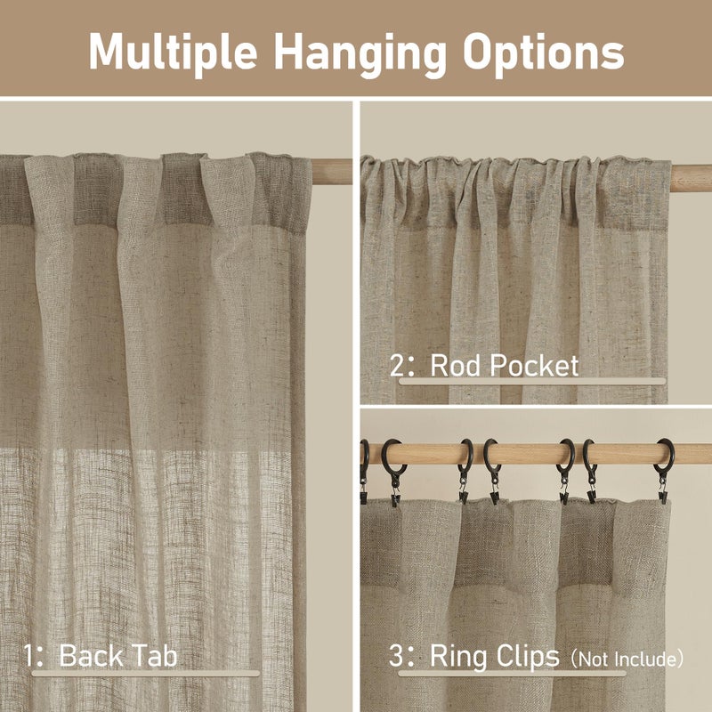 LAMIT Taupe Linen Curtains 90 Inch for Living Room, Back Tab and Rod Pocket Linen Textured Farmhouse Curtains Light Filtering Drapes for Bedroom/Dining Room, Set of 2, 52 x 90 Inch - Image 3