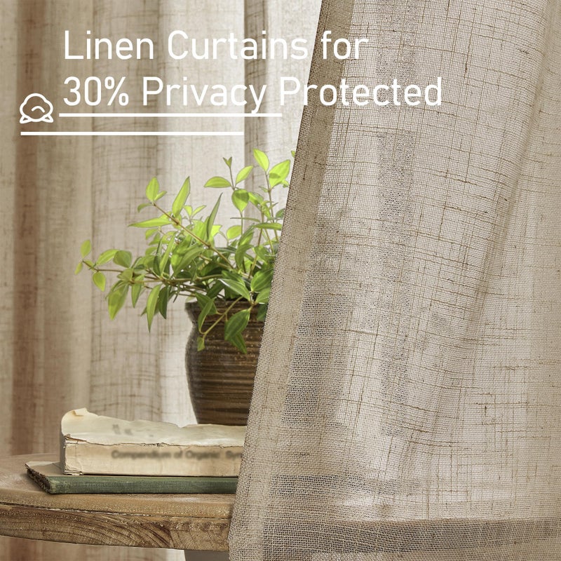 LAMIT Taupe Linen Curtains 90 Inch for Living Room, Back Tab and Rod Pocket Linen Textured Farmhouse Curtains Light Filtering Drapes for Bedroom/Dining Room, Set of 2, 52 x 90 Inch - Image 5
