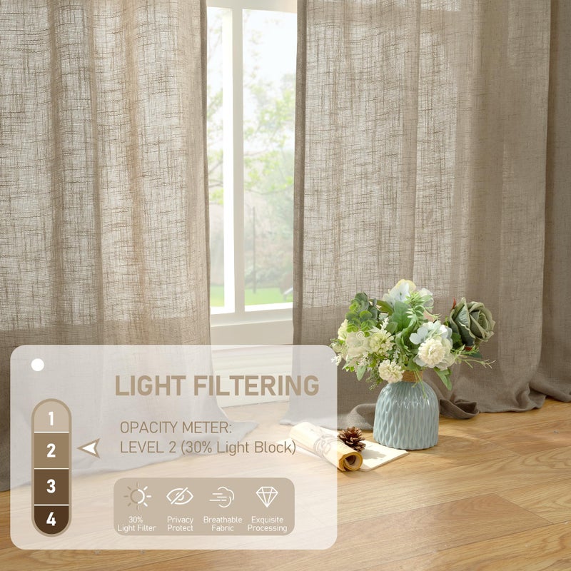 LAMIT Taupe Linen Curtains 90 Inch for Living Room, Back Tab and Rod Pocket Linen Textured Farmhouse Curtains Light Filtering Drapes for Bedroom/Dining Room, Set of 2, 52 x 90 Inch - Image 4
