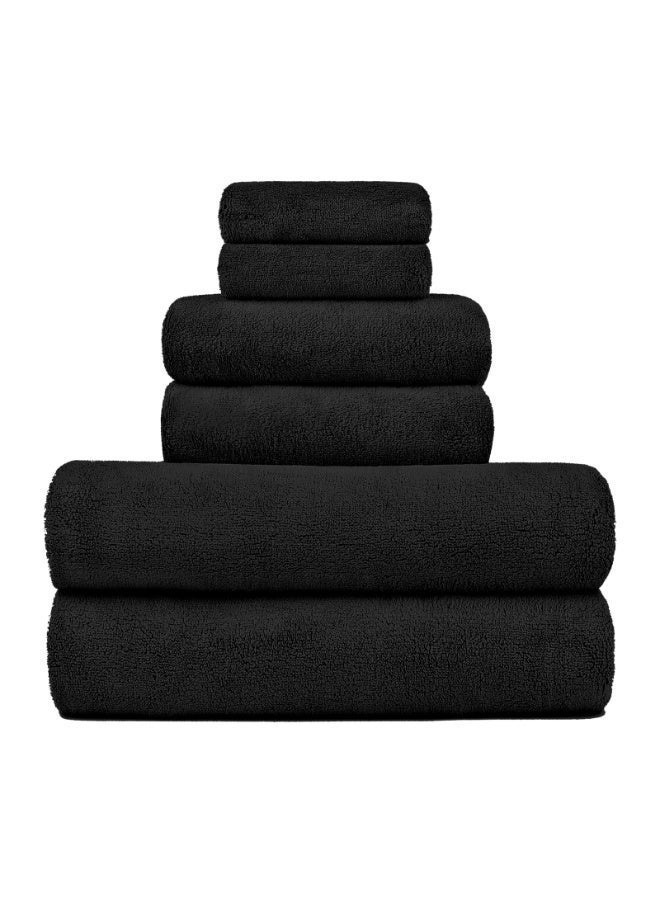 مجموعة مناشف من الفليف المرجاني 6 قطع، ناعمة للغاية وسميكة، لطيفة على البشرة، سريعة الجفاف، عالية الامتصاص، 2 قطعة من المناشف المربعة للوجه 13.7×13.7 بوصة + 2 قطعة مناشف يد 13×30 بوصة + 2 قطعة مناشف استحمام كبيرة 27×55 بوصة، خفيفة الوزن ومتعددة الاستخدامات للحمام والمنزل والسفر (أسود) - Image 1