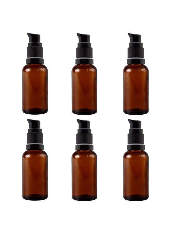 Devinez Amber Color Round Glass Bottle with Lotion Pump & Black Cap, 30 ml - Set of 6 for Essential Oils, Blends, DIY skin care, Cosmetics, Multipurpose Bottle for Home and Travel Purpose - Image 1