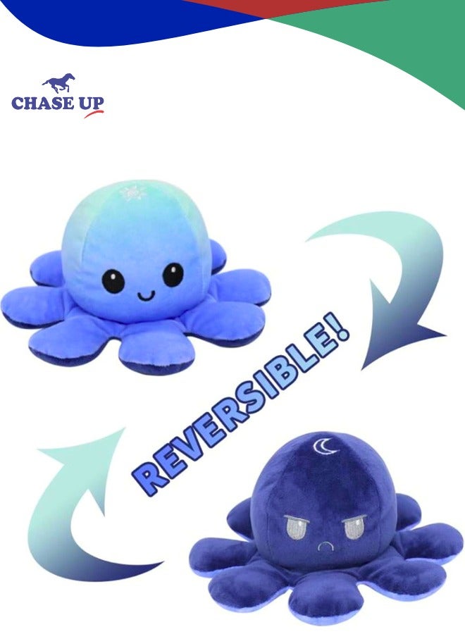 Chase Up Double-Sided Flip Octopus Doll Soft Reversible Octopus Stuffed Animals Doll Cute Octopus Plush Toys (gradient blue-navy blue) - Image 1