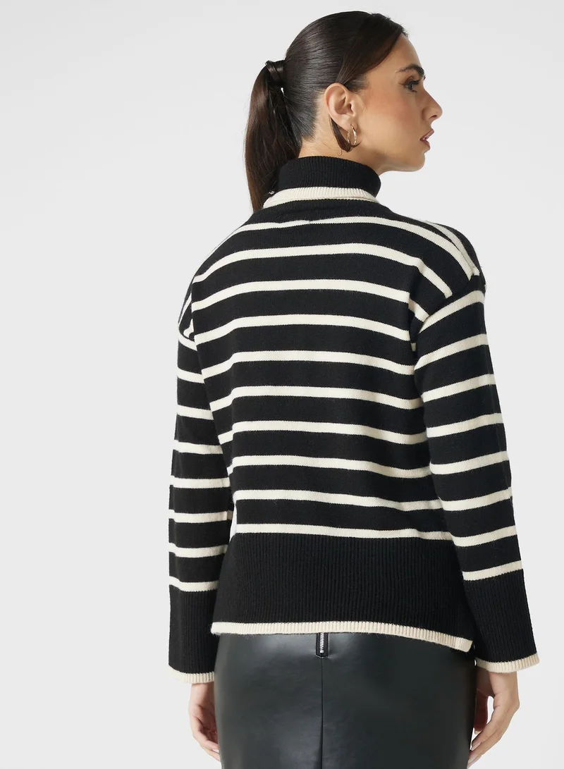 ELLA High Neck Stripe Sweater