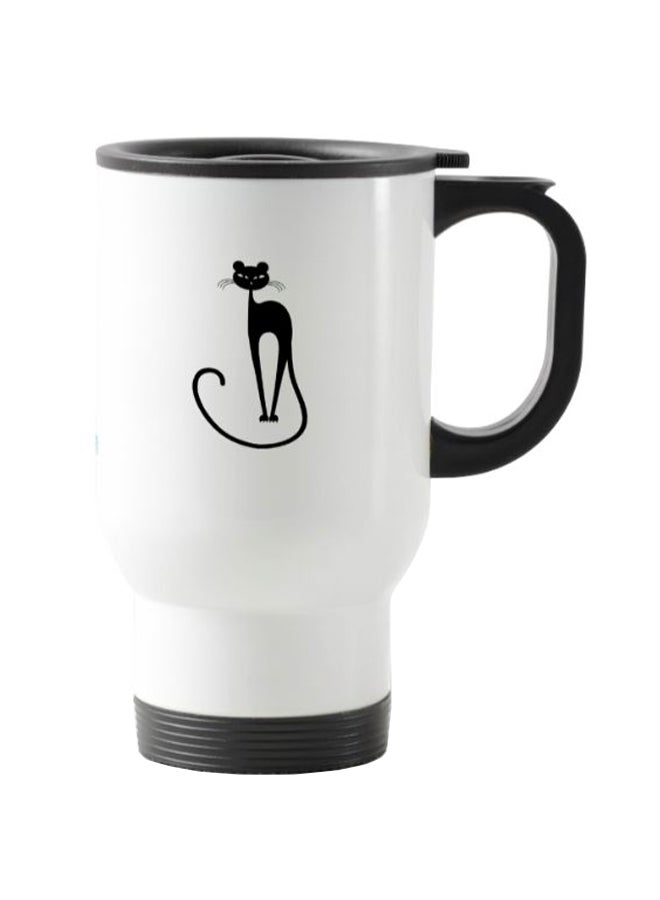 RYN كوب سفر مطبوع بأسلوب أنيق على شكل قطة أبيض 13 سنتيمتر