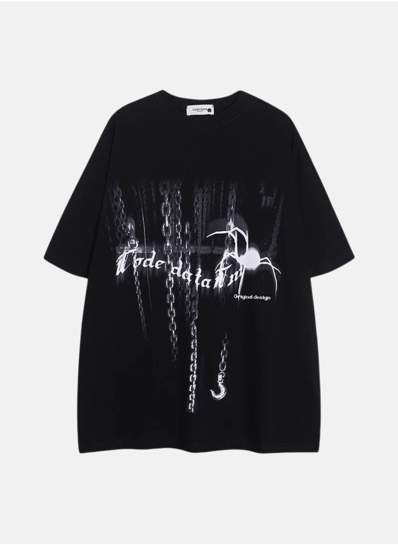 Thirty-One Code Data Black Spider Printed Oversized T-shirt  - Image 1