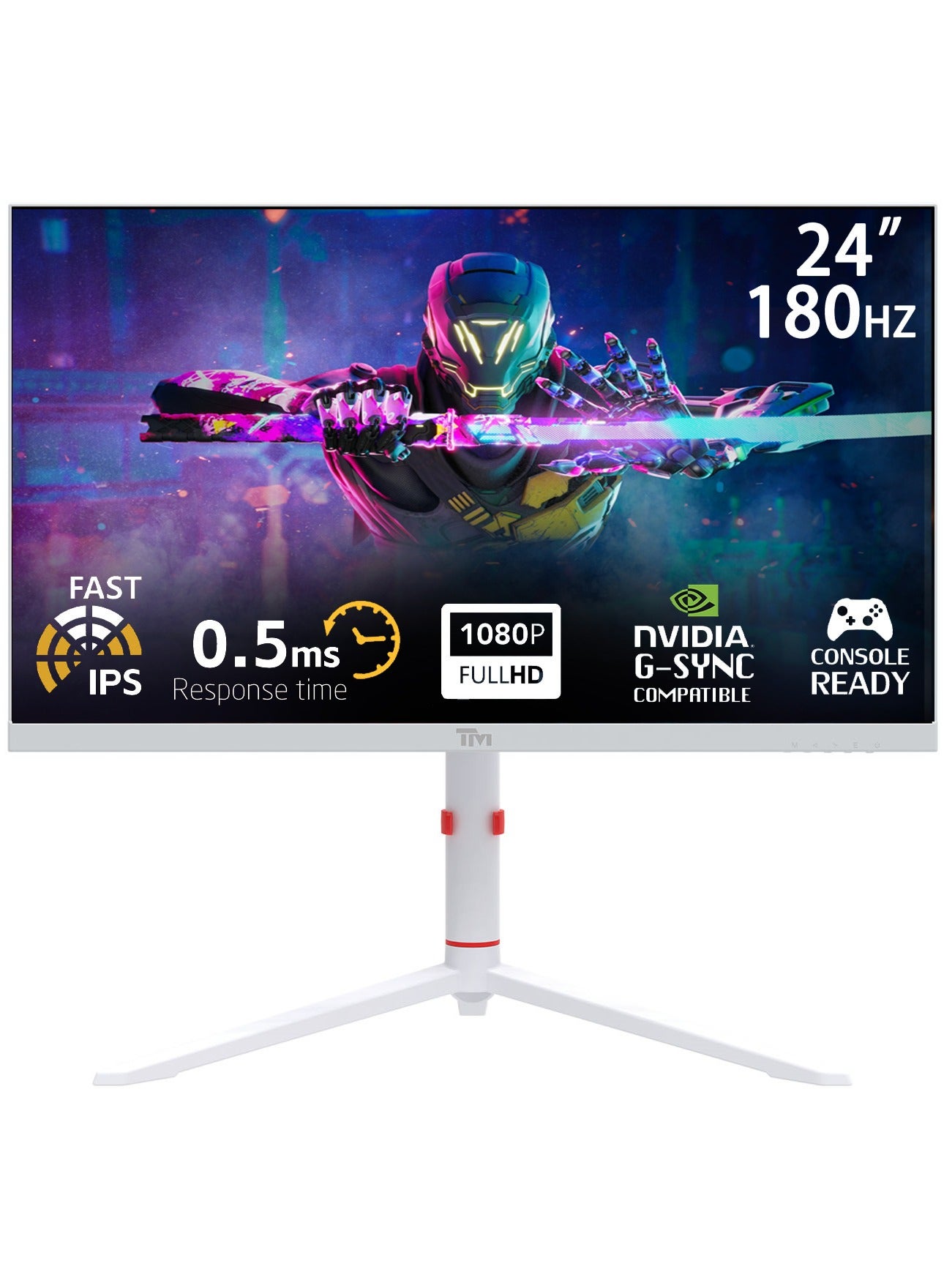24 inch Frost Series FHD Gaming Monitor - 180Hz Refresh Rate, 0.5ms Response Time, Fast IPS Panel, HDR10, HDMI 2.1, DisplayPort 1.4, 120% sRGB, Low Blue Light, FreeSync, Adjustable Stand, VESA Mount, PS5, Xbox Series X|S & Switch Compatible, TMA24FHD180IPS White