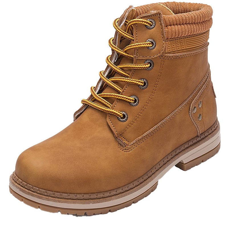 Athlefit Womens Work Waterproof Hiking Combat Boots Lace up Low Heel Booties Ankle Boots Size 85 Camel
