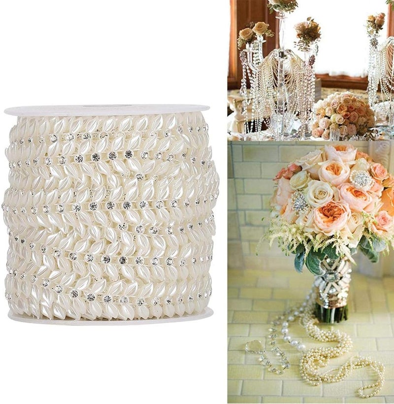 comfrt Faux Pearl String Beads, 10 Meter/roll Crystal Acrylic Bead Chain Beads Garland for DIY Crafts Jewelry Making Wedding Party Decor(Tree Leaf) - Image 1