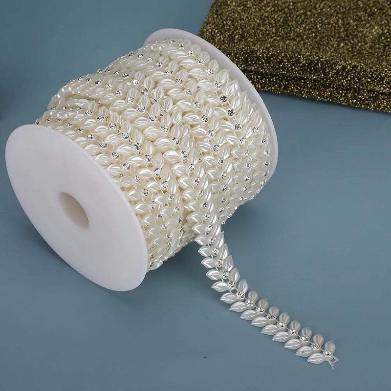 comfrt Faux Pearl String Beads, 10 Meter/roll Crystal Acrylic Bead Chain Beads Garland for DIY Crafts Jewelry Making Wedding Party Decor(Tree Leaf) - Image 3