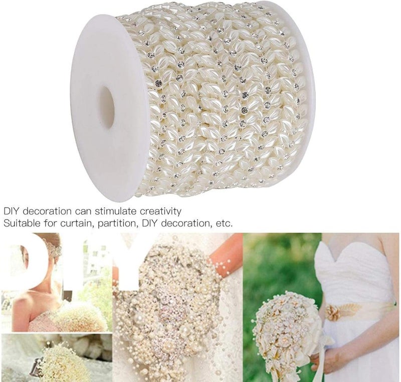 comfrt Faux Pearl String Beads, 10 Meter/roll Crystal Acrylic Bead Chain Beads Garland for DIY Crafts Jewelry Making Wedding Party Decor(Tree Leaf) - Image 2