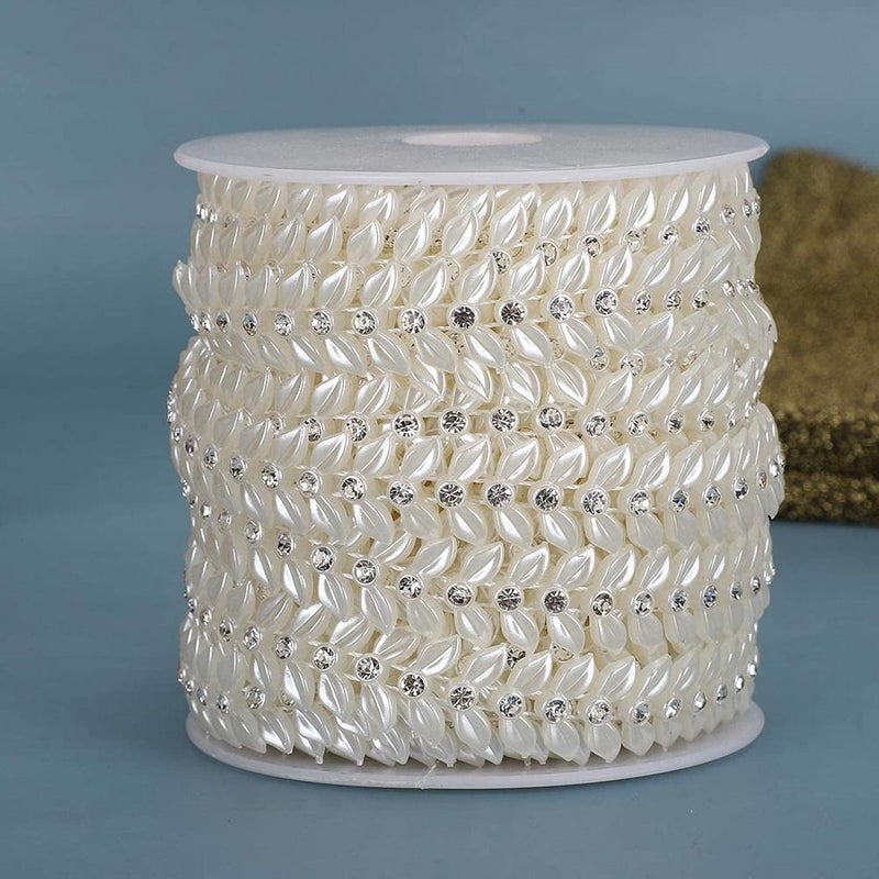 comfrt Faux Pearl String Beads, 10 Meter/roll Crystal Acrylic Bead Chain Beads Garland for DIY Crafts Jewelry Making Wedding Party Decor(Tree Leaf) - Image 4