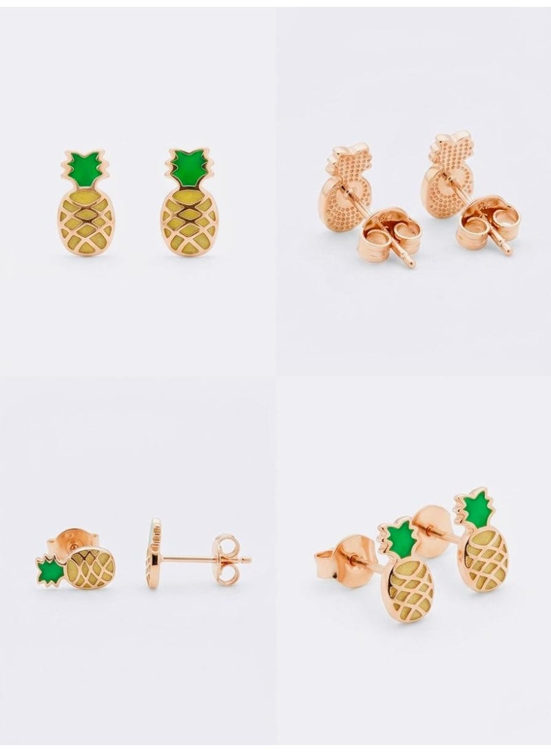 The Intermix Gems Gold Pineapple Baby Earrings with Enamel Detail 18K - Image 3