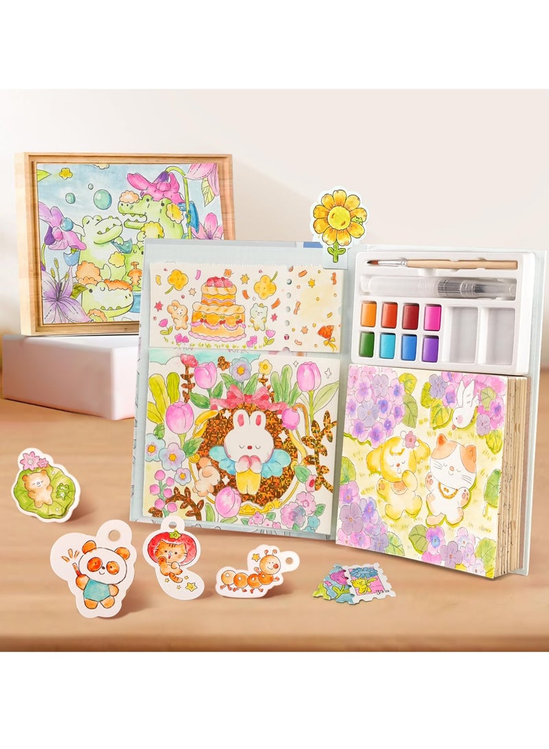 SYOSI Magic Paint with Water Coloring Book, Mess-Free Drawing Kit with Glowing Paper, 30 Pages, and 2 Brushes, Arts and Crafts Gifts for Kids Ages 4-8+ - Image 1