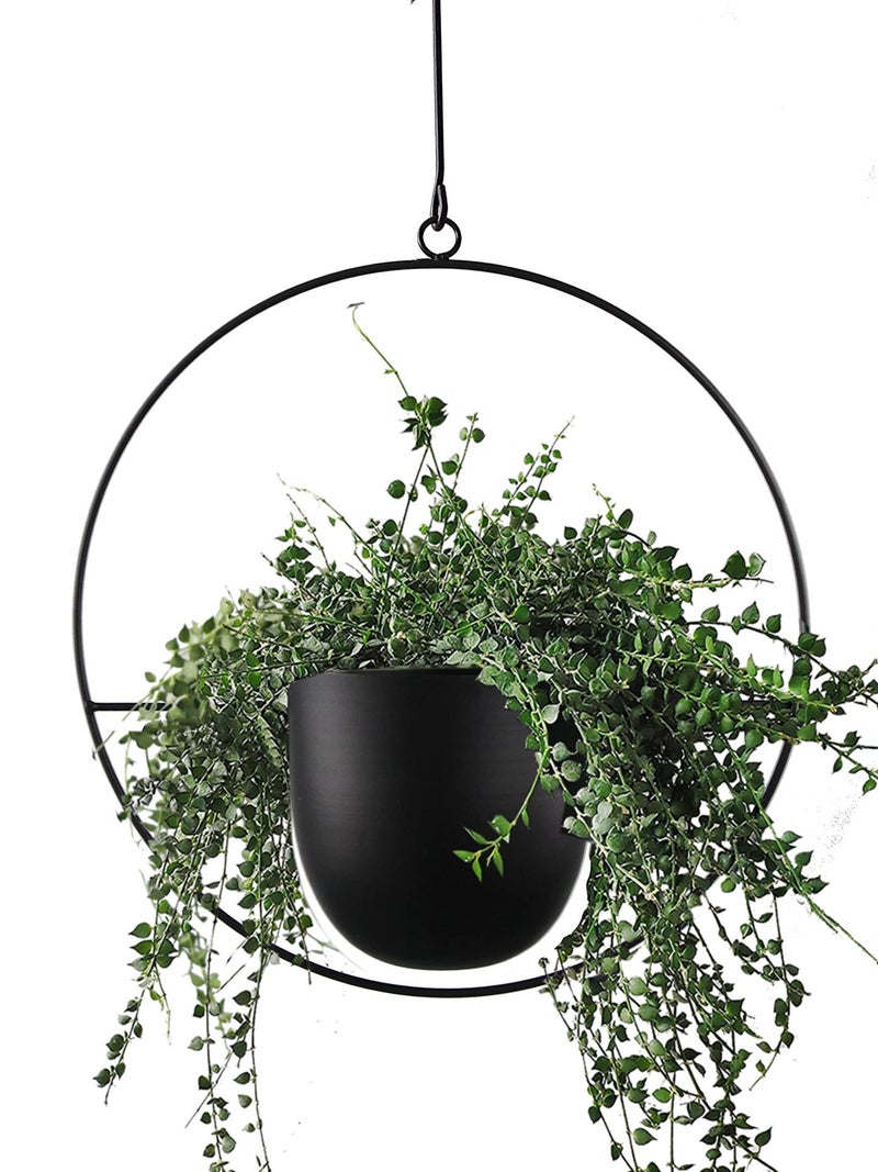 ABETREE Hanging Planter for Indoor Outdoor Plants Metal Mid Century Minimalist Wall Ceiling Plant Hanger Hanging Flower Pot Basket Holder for Home Office Dcor Black