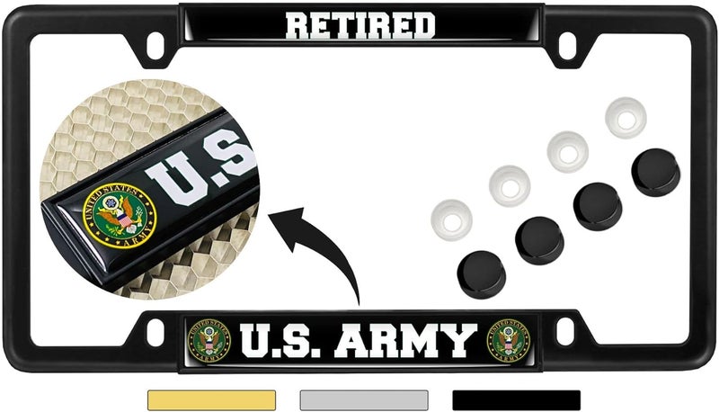 BestLicensePlateFrames U.S. Army Retired Domed Metal License Plate Frame with Free Caps - Image 1