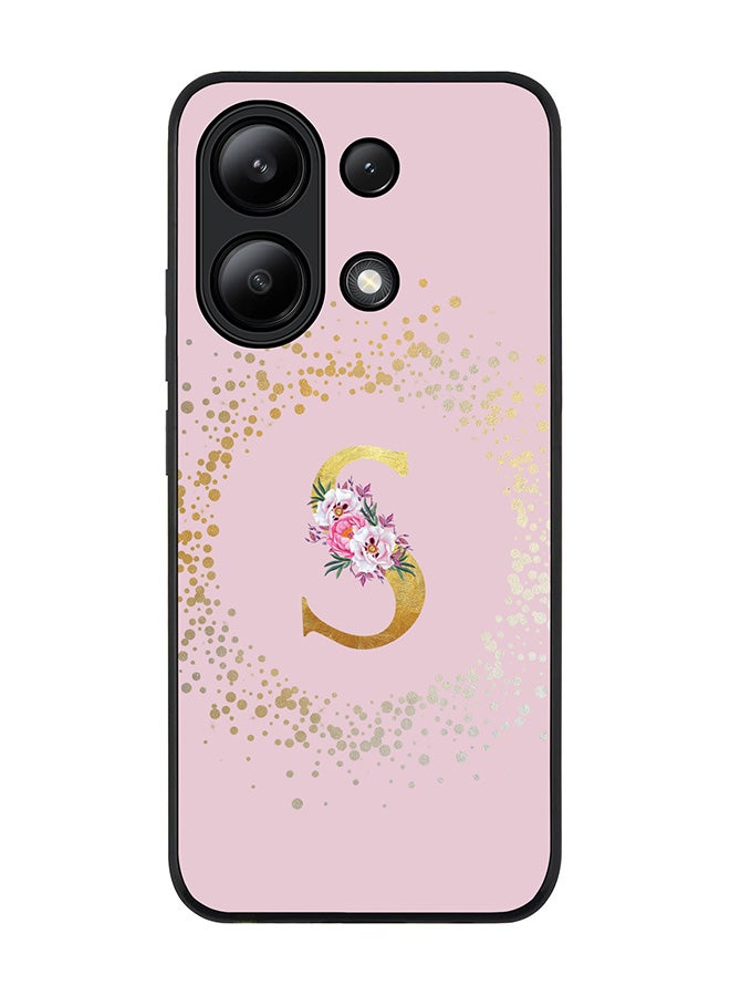 Stylizedd Rugged Black edge case for Xiaomi Redmi Note 13 4G, Slim fit Cover Custom Monogram Initial Letter Floral Pattern Alphabet - S  (Pink ) - Image 1